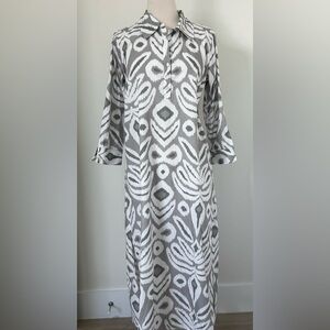 navy BLEU Ikat gray/white Shirt Dress Size Small